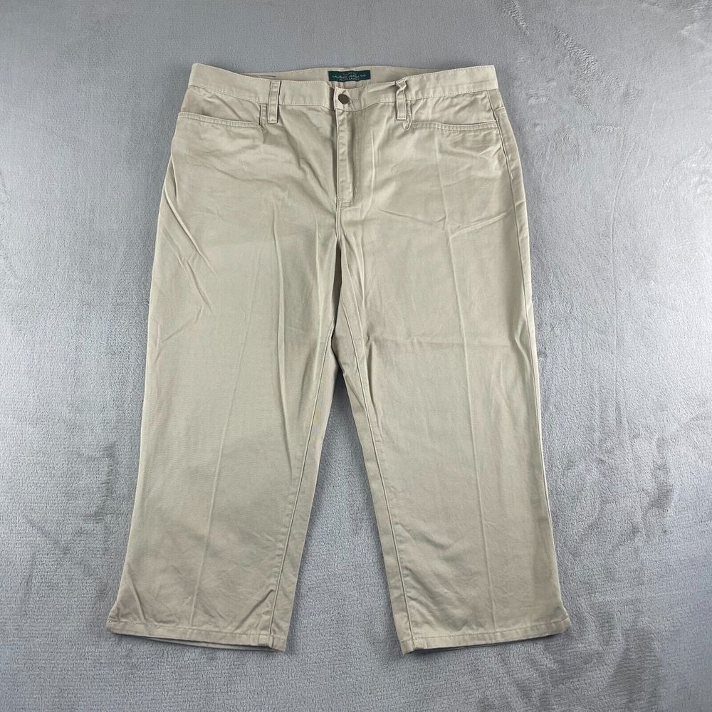 Lauren Ralph Lauren Pants Women 16 Beige Cropped Wide Leg Designer